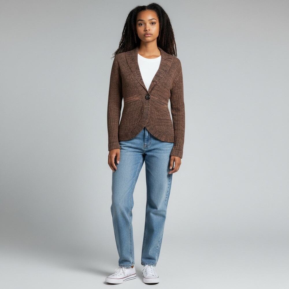 Apt. 9 small petite brown/mocha knit cardigan fitted hip length button sweater​